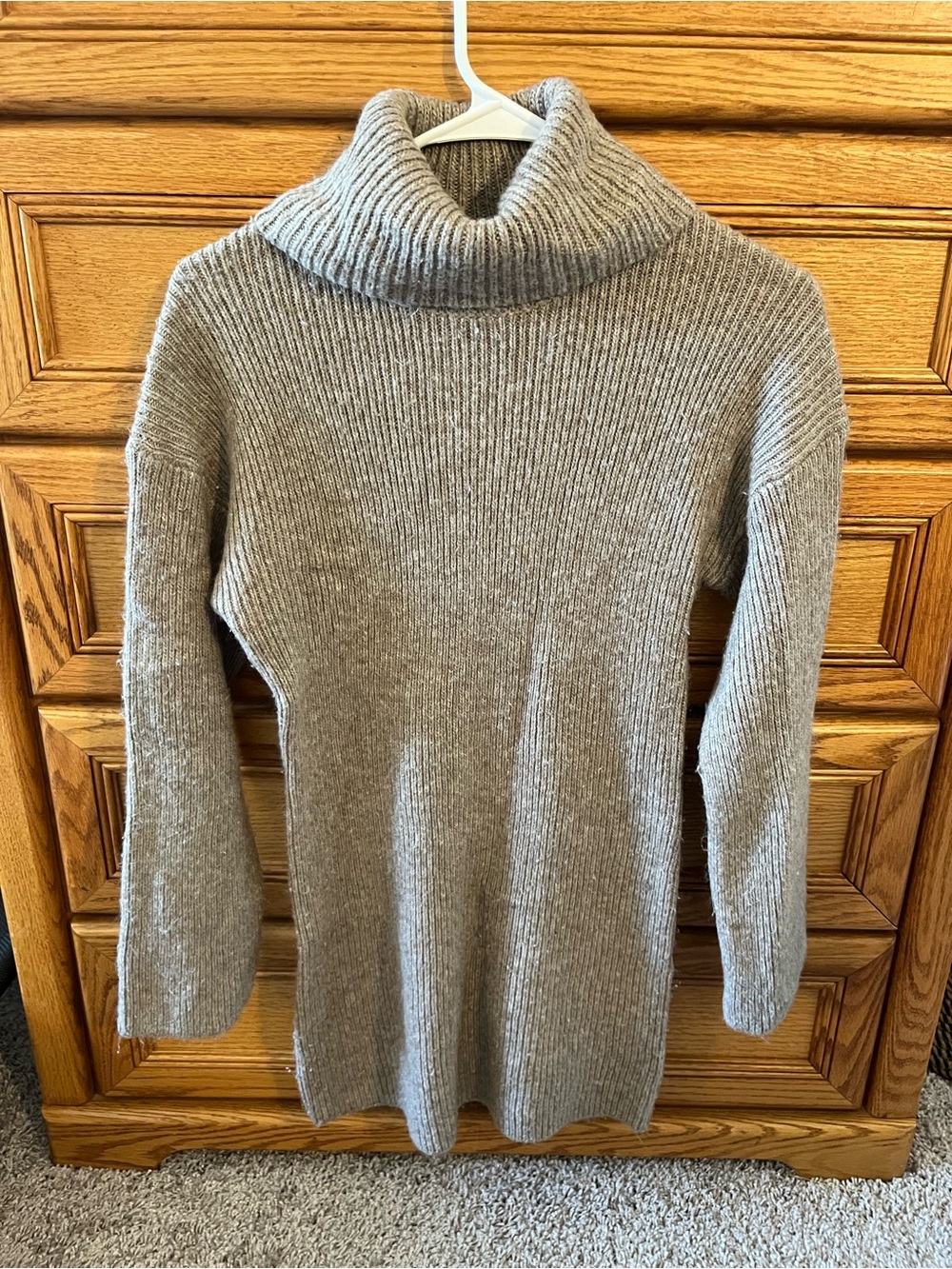 Abercrombie & Fitch Gray Ribbed Turtleneck Midi Dress